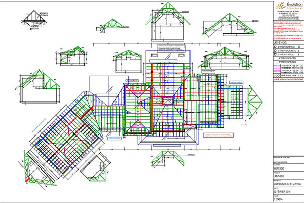 Plan de montage des fermes de toit, production, conception de structures en bois - Laval, Montréal